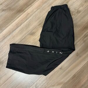 Vintage Nike Mens Black Nylon Track Pants Side Logo Zipper Leg Medium N-32